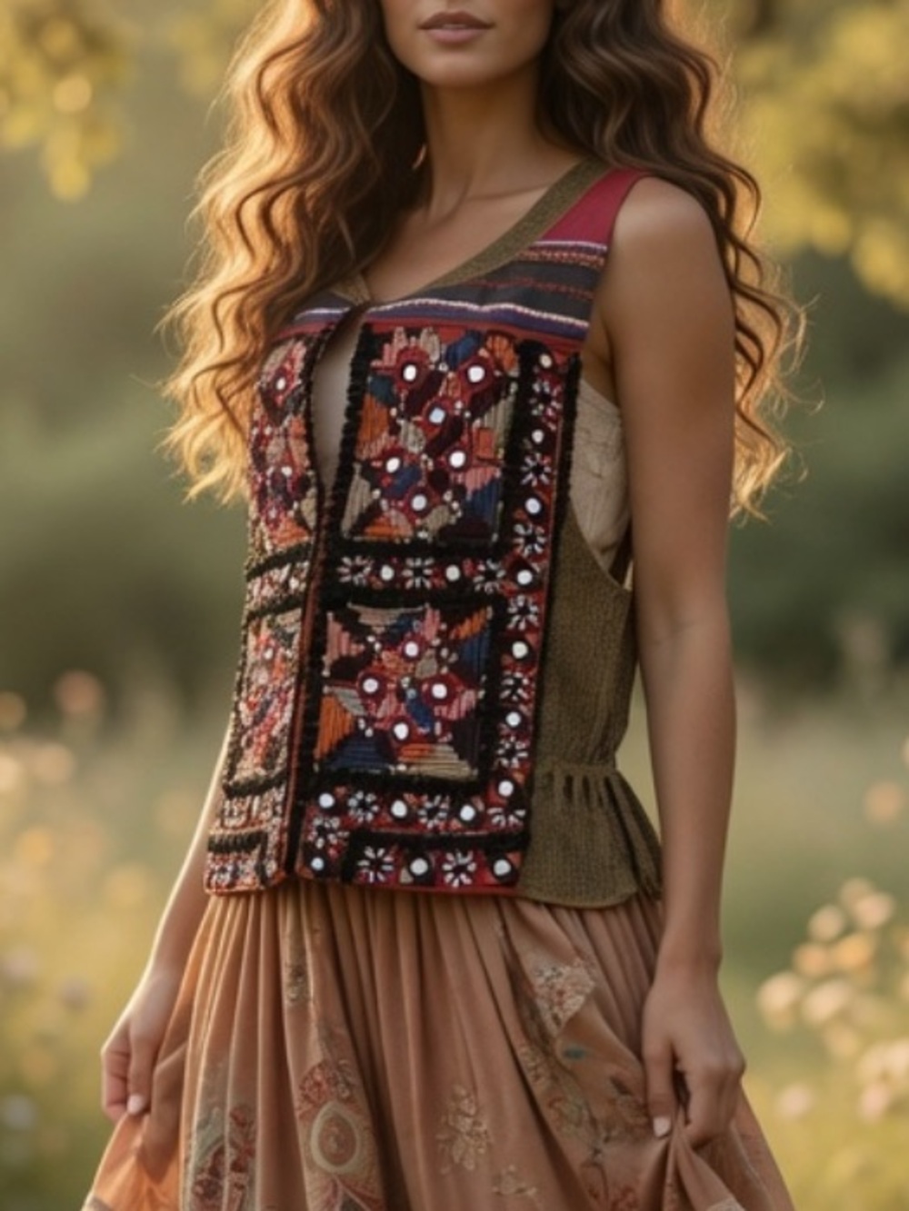 Free People multicolor Embellished Patchwork Embroidered sequin crop top Vest L